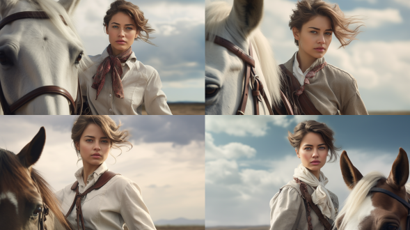漂亮女人，短发，骑马，美式乡村风格，渲染 ，全长镜头