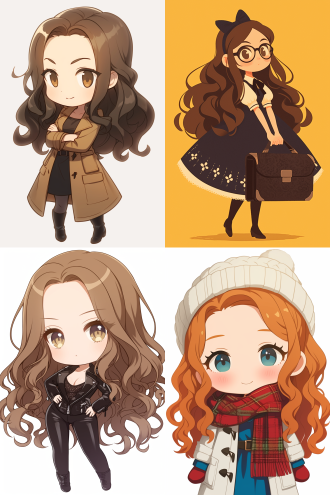 q版人物，平面，可爱，女生