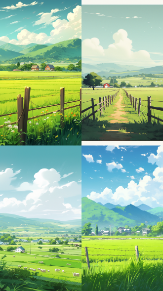 农村风光，田野，自然，海报，绿色系，农作