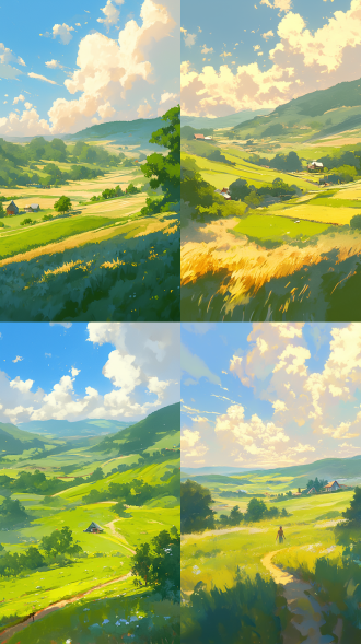 农村风光，田野，自然，海报，绿色系，农业