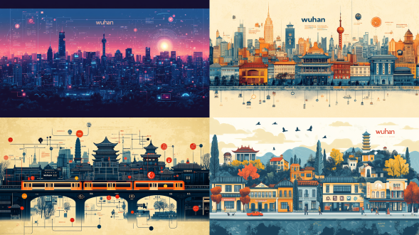 an infographic illustrating wuhan across regions, featuring a detailed map of wuhan with icons and labels representing different safety regulations in each region, in a clear type the words "wuhan" , and is designed as an informational graphic.