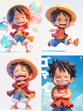full body,monkey d. luffy from one piece,exaggeratedexpression and movements,full body,blind box stylechibi,bubble mart,lp design,white background,naturaight,best quality,3d models,c4d,blender,oc rendering