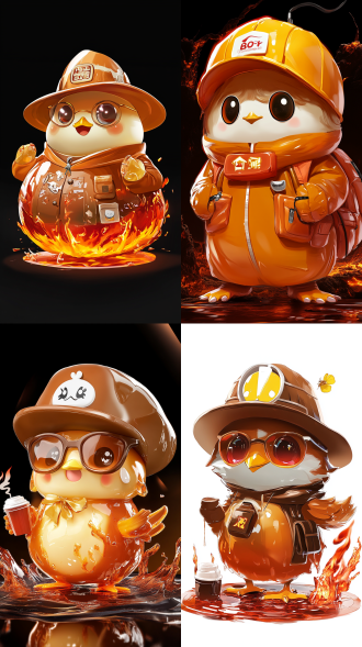 电报贴纸，鹌鹑蛋ip，道普，35840k电影，由熔岩制成，它着一顶可爱的小帽子，柯比特角色扮演的概念艺术，巧克力。高度精致，真实引擎渲染，卡布奇诺，透明粘稠物，强大的辐射自信氛围，