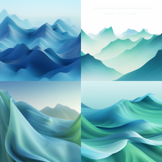 薄纱织物山脉，渐变留白，极简主义，中国山水画，透视美学，流动形式，超现实，大面积留白，渐变青蓝，极简构图，流动感，新中式，超现实风格，细腻描绘。极简主义，山脉，远景，渐变色调，留白技巧，流动线条，超现实效果，青蓝调，细腻纹理，透视构图，新中式风格。