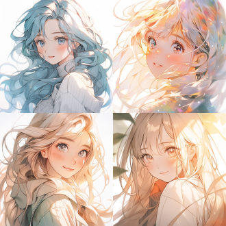 动漫插画少女，长卷发，大眼睛，明媚笑容，手绘风格，白色背景，适当留白，柔和光线，生动表情，治愈系风格，温暖色调，细腻笔触，正面视角，自然光，温馨氛围，高分辨率，细节丰富，色彩饱和，光影柔和，表情自然，笔触细腻，视角正面，光线自然，氛围温馨。