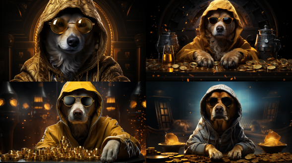 比特犬，拟人，全身，正视图， 金色眼镜，黑帮成员，曲奇 加载屏幕， 等级，穿着连帽衫，罗莱特， 9:16比例，高清