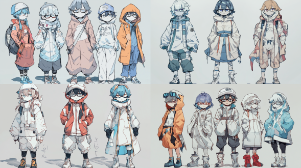 人物动态不变，服装上色 粉彩色 莫比乌斯