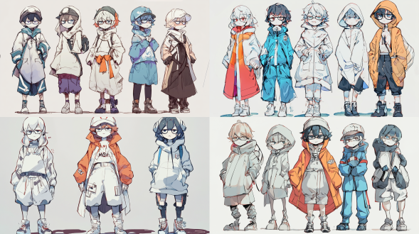 人物动态不变，服装上色 粉彩色 莫比乌斯