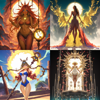 太阳女神，太阳背景，身材曲线优美，神秘微笑，五官精致，身材比例协调，金色金属装饰，高光，广角镜头，自然光，动态姿势，神秘感，力量感，手握火球，细节丰富，高画质，网红脸.cgsociety, star guardians, glowing gold embers, ad image, aliased, f8, mirage, incrinate content details