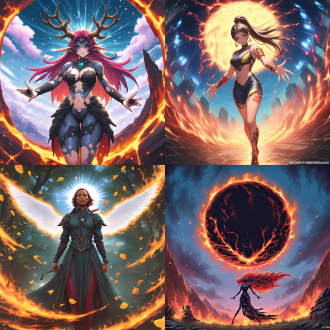 epic fantasty card game art, goddess of the sun, striking artstyle, black circle, burning embers, full body single character, within radiate connection, ultra view, the style of wlop, shining lamps, gigantic sun, symmetrical artwork, official character illustration, full image, circle，身材曲线优美