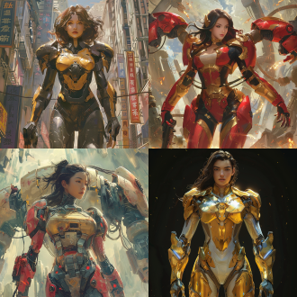 female chinese fantasy mecha hero scene., graceful body curves,dragon-themed exosuit., ancient mystic symbols., ethereal presence., martial expertise., celestial energy., cybernetic enhancements., heroic aura., futuristic technology., martial arts mastery., high-tech weaponry., radiant power., enchanted armor., cybernetic champion.