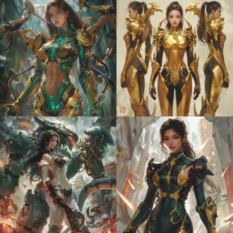 female chinese fantasy mecha hero scene., graceful body curves,dragon-themed exosuit., ancient mystic symbols., ethereal presence., martial expertise., celestial energy., cybernetic enhancements., heroic aura., futuristic technology., martial arts mastery., high-tech weaponry., radiant power., enchanted armor., cybernetic champion.