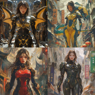 female chinese fantasy mecha hero scene., graceful body curves,dragon-themed exosuit., ancient mystic symbols., ethereal presence., martial expertise., celestial energy., cybernetic enhancements., heroic aura., futuristic technology., martial arts mastery., high-tech weaponry., radiant power., enchanted armor., cybernetic champion.