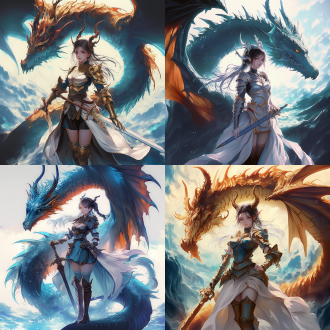 女性巨龙骑士，千年巨龙，身材曲线优美，五官精致，细节丰富，高画质