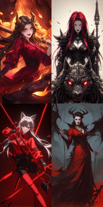 女性恶魔骑梦魇兽，空中飞行，曲线优美，五官精致，高画质，红色哥特服装，手持长鞭，动态模糊，暗黑风格，细节丰富，广角镜头，逆光，冷色调，神秘，威严。