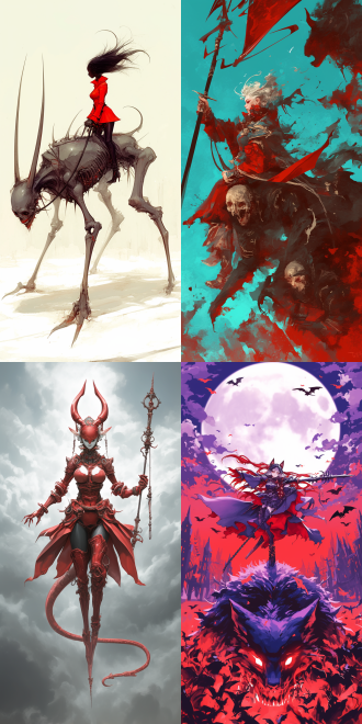 女性恶魔骑梦魇兽，空中飞行，曲线优美，五官精致，高画质，红色哥特服装，手持长鞭，动态模糊，暗黑风格，细节丰富，广角镜头，逆光，冷色调，神秘，威严。