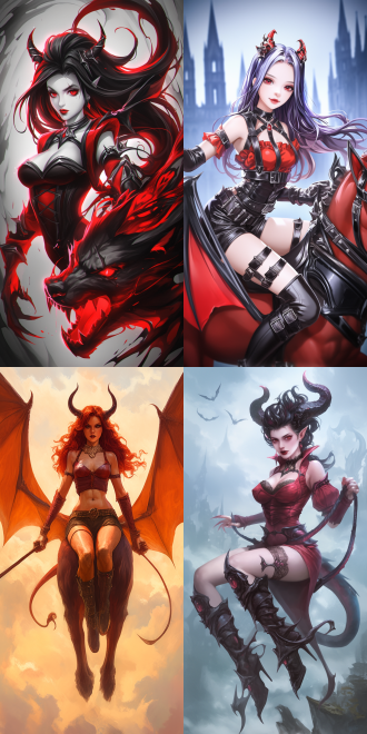女性恶魔骑梦魇兽，空中飞行，曲线优美，五官精致，高画质，红色哥特服装，手持长鞭，动态模糊，暗黑风格，细节丰富，广角镜头，逆光，冷色调，神秘，威严。