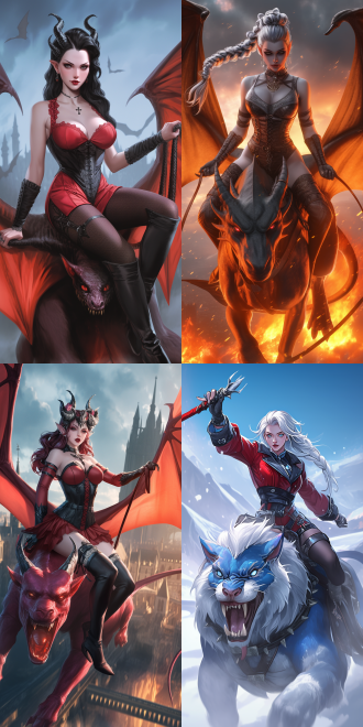 女性恶魔骑梦魇兽，空中飞行，曲线优美，五官精致，高画质，红色哥特服装，手持长鞭，动态模糊，暗黑风格，细节丰富，广角镜头，逆光，冷色调，神秘，威严。