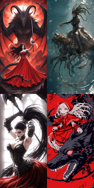 女性恶魔骑梦魇兽，空中飞行，曲线优美，五官精致，高画质，红色哥特服装，手持长鞭，动态模糊，暗黑风格，细节丰富，广角镜头，逆光，冷色调，神秘，威严。