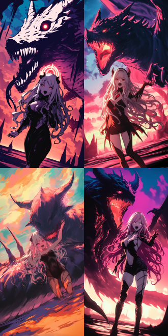 女神和她的恶魔宠物，身材曲线，精致五官，细节丰富，高分辨率，全身视角，广角镜头，自然光，柔和色调，神秘感，超现实主义，梦幻效果，皮肤纹理，眼神深邃，诱惑力。