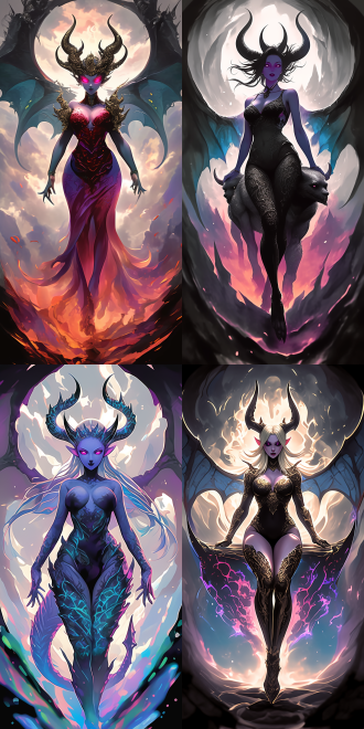 goddess and her demonic pet, with curvaceous figure, delicate features, rich details, high resolution, full body perspective, wide-angle lens, natural light, soft tones, sense of mystery, surrealism, dreamy effect, skin texture, and profound eyes, evoking a sense of temptation.