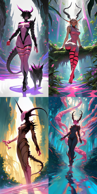 goddess and her demonic pet, with curvaceous figure, delicate features, rich details, high resolution, full body perspective, wide-angle lens, natural light, soft tones, sense of mystery, surrealism, dreamy effect, skin texture, and profound eyes, evoking a sense of temptation.