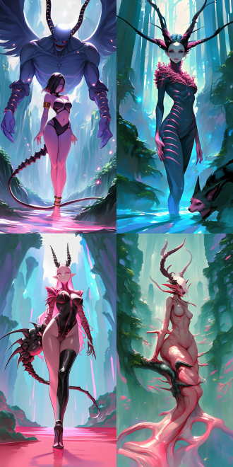 goddess and her demonic pet, with curvaceous figure, delicate features, rich details, high resolution, full body perspective, wide-angle lens, natural light, soft tones, sense of mystery, surrealism, dreamy effect, skin texture, and profound eyes, evoking a sense of temptation.