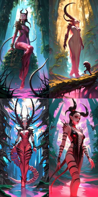 goddess and her demonic pet, with curvaceous figure, delicate features, rich details, high resolution, full body perspective, wide-angle lens, natural light, soft tones, sense of mystery, surrealism, dreamy effect, skin texture, and profound eyes, evoking a sense of temptation.