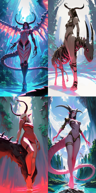 goddess and her demonic pet, with curvaceous figure, delicate features, rich details, high resolution, full body perspective, wide-angle lens, natural light, soft tones, sense of mystery, surrealism, dreamy effect, skin texture, and profound eyes, evoking a sense of temptation.