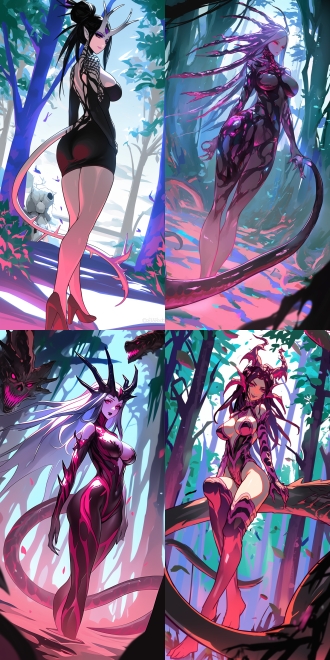 goddess and her demonic pet, with curvaceous figure, delicate features, rich details, high resolution, full body perspective, wide-angle lens, natural light, soft tones, sense of mystery, surrealism, dreamy effect, skin texture, and profound eyes, evoking a sense of temptation.