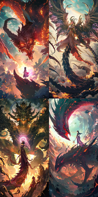 女神站在巨大怪物上，怪物比飞机大，女神身材曲线优美，五官精致，细节丰富，高画质，日式动漫画风，广角镜头，高分辨率，侧光，动态模糊，紧张氛围，暖色调，细腻表情。