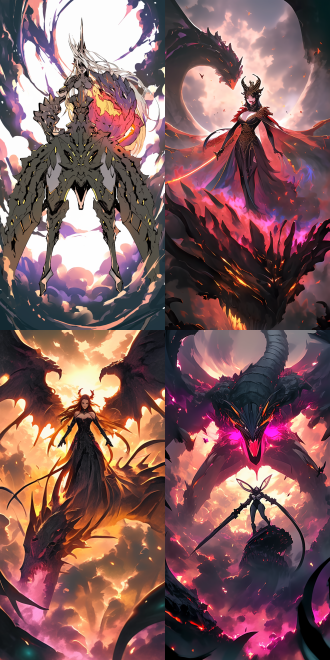 女神站在巨大的怪物身上，怪物比像飞机一样大，女神身材曲线优美，五官精致，细节丰富，高画质