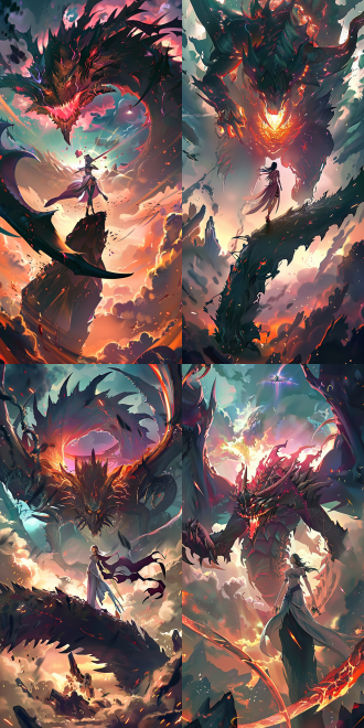 女神站在巨大怪物上，怪物比飞机大，女神身材曲线优美，五官精致，细节丰富，高画质，日式动漫画风，广角镜头，高分辨率，侧光，动态模糊，紧张氛围，暖色调，细腻表情。