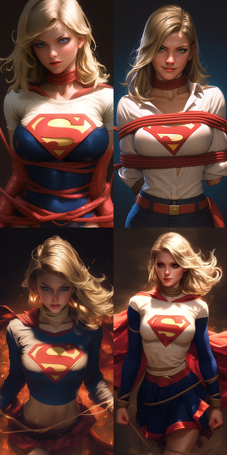 artgerm and james jean, anime visual of supergirl, realistic face moody lighting, pulling strings, prisoner, behance 3d, cgsociety!, on a mannequin. high resolution, inspired by feng zhu, silken blonde hair, trending on artstaion, female goku, affable ， wenjun lin, tied - up shirt, marc _ simonetti