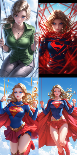 artgerm and james jean, anime visual of supergirl, realistic face moody lighting, pulling strings, prisoner, behance 3d, cgsociety!, on a mannequin. high resolution, inspired by feng zhu, silken blonde hair, trending on artstaion, female goku, affable ， wenjun lin, tied - up shirt, marc _ simonetti