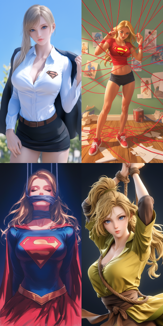 artgerm and james jean, anime visual of supergirl, realistic face moody lighting, pulling strings, prisoner, behance 3d, cgsociety!, on a mannequin. high resolution, inspired by feng zhu, silken blonde hair, trending on artstaion, female goku, affable ， wenjun lin, tied - up shirt, marc _ simonetti