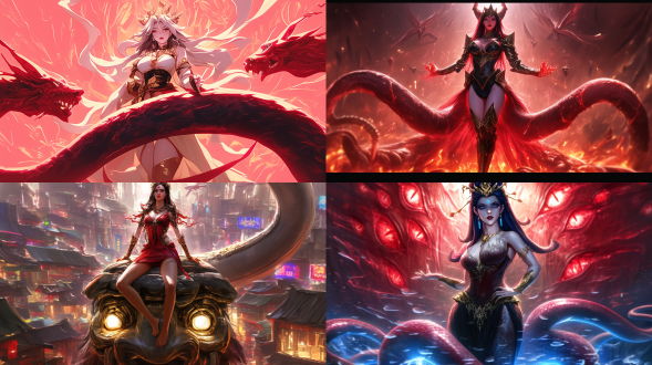 the goddess is standing on a huge monster, the monster is as huge as a plane, the goddess has a graceful curve, exquisite, rich details, high picture quality, angle, surreal, dark tone, wide-angle lens, side light, dynamic blur, mystery, and a sense of power.anime woman fullbody art, by dong kingman, art style of john collier,beautiful young korean woman