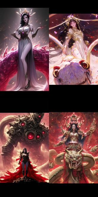 the goddess is standing on a huge monster, the monster is as huge as a plane, the goddess has a graceful curve, exquisite, rich details, high picture quality, angle, surreal, dark tone, wide-angle lens, side light, dynamic blur, mystery, and a sense of power.anime woman fullbody art, by dong kingman, art style of john collier,beautiful young korean woman