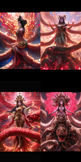 the goddess is standing on a huge monster, the monster is as huge as a plane, the goddess has a graceful curve, exquisite, rich details, high picture quality, angle, surreal, dark tone, wide-angle lens, side light, dynamic blur, mystery, and a sense of power.anime woman fullbody art, by dong kingman, art style of john collier,beautiful young korean woman