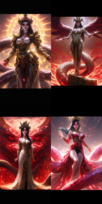 the goddess is standing on a huge monster, the monster is as huge as a plane, the goddess has a graceful curve, exquisite, rich details, high picture quality, angle, surreal, dark tone, wide-angle lens, side light, dynamic blur, mystery, and a sense of power.anime woman fullbody art, by dong kingman, art style of john collier,beautiful young korean woman