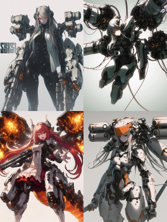 机械龙女，身材火辣，五官精致，重炮手，导弹发射器，全副武装，金属质感，未来科技风格，冷色调，高光影对比，广角镜头，动态模糊，战斗姿态，紧张氛围，科技感，日式动漫风格，细节丰富