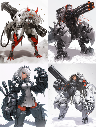 机械龙女，身材火辣，五官精致，重炮手，导弹发射器，全副武装，金属质感，未来科技风格，冷色调，高光影对比，广角镜头，动态模糊，战斗姿态，紧张氛围，科技感，日式动漫风格，细节丰富