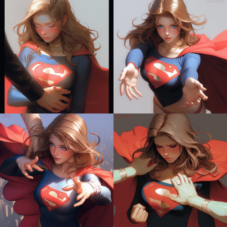 masayoshi suto and artgerm, supergirl, trending on artsy, hands reaching for her, art cover, james jean color palette, statue of the perfect woman, realistic beautiful big eyes, rendered in keyshot, damsel in distress, phil noto comic art
