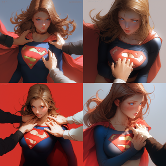 masayoshi suto and artgerm, supergirl, trending on artsy, hands reaching for her, art cover, james jean color palette, statue of the perfect woman, realistic beautiful big eyes, rendered in keyshot, damsel in distress, phil noto comic art