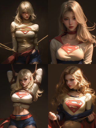artgerm and james jean, anime visual of super model, realistic face moody lighting, pulling strings, prisoner, behance 3d, cgsociety!, on a mannequin. high resolution, inspired by feng zhu, silken blonde hair, trending on artstaion, female goku, affable ， wenjun lin, tied - up shirt, marc _ simonetti