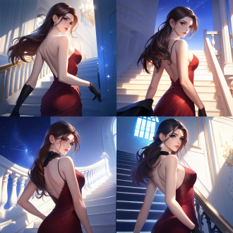 elegant red dress, rossdraws global illumination, red carpet photo, half-body, epic fantasty card game art, profile picture 1024px, rendering of beauty pageant, charming gown, handsome and elegant, train station background, beautiful avatar pictures, very beautiful and elegant