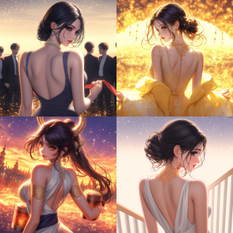 elegant dress, rossdraws global illumination, carpet photo, full-body, front view，epic fantasty card game art, profile picture 1024px, rendering of beauty pageant, charming gown, party background, beautiful avatar pictures, very beautiful and elegant，perfect body，anime girl, photorealistc, sparkling jewelry,full photo, in rich color, at the party