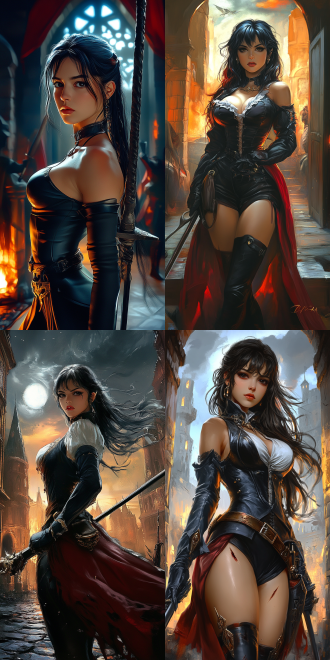 female vampire hunter，身材火辣，恶魔城背景，贝尔蒙特家族，手持长鞭，阴暗风格，全身照，大腿线条流畅