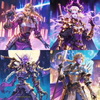 magali villeneuve', purple armor, metallic skeleton, electricity aura,perfect body, a blonde warrior, libra, portrait knight female, inspired by richard randolph rubenstein, shiny lighting, mono eye window, diablo 4 queen, lilac, by elina karimova, pure aura