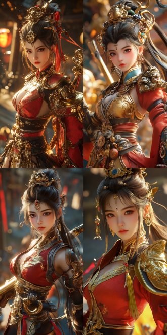 female sun wukong, perfect figure, hot figure,golden cudgel, background of journey to the west, cell shading style, elements of black myth wukong, unreal engine 5 rendering, dynamic poses, bright colors, side light, wide-angle lens, battle scene, sense of power, mysterious atmosphere